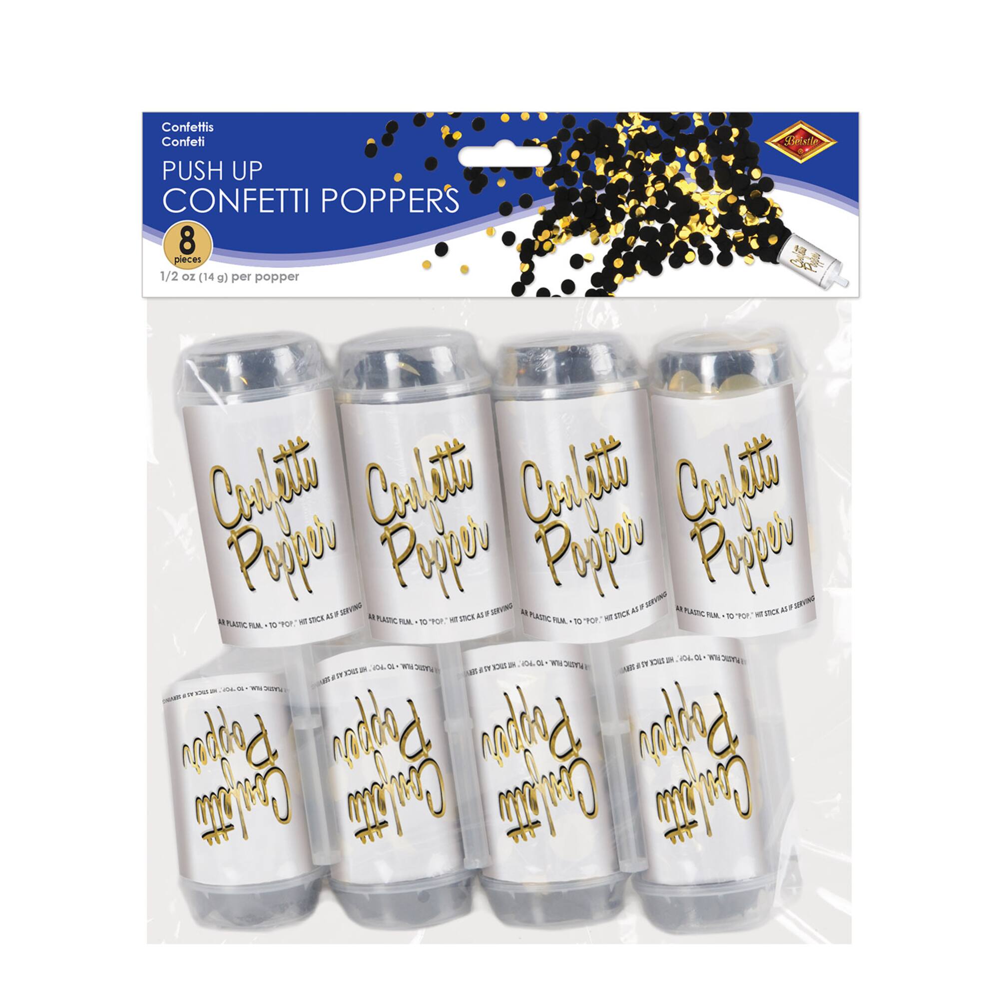 Beistle 0.5oz. Black & Gold Push Up Confetti Poppers, 8ct.